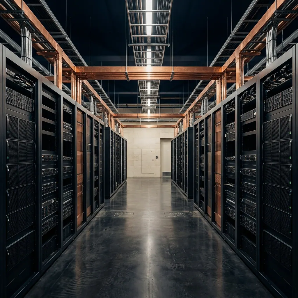 Concept render of a planned AGICY Galaxy RISC-V server hall interior — pre-construction, not a live facility