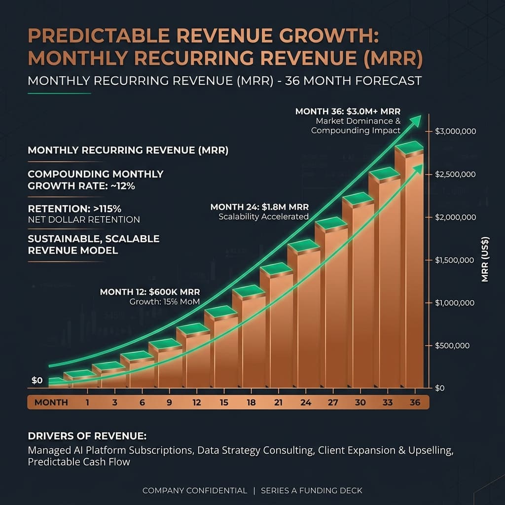 MRR growth chart — 3-year sovereign AI revenue projection